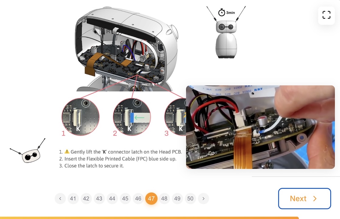 Assembly guide showing the head PCB and ribbon cable